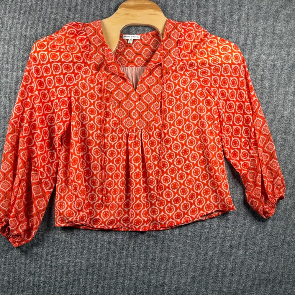 Maison d'Amelie S Geometric Peasant Blouse Boho Chic Summer Flowy Lined‎ Paris
